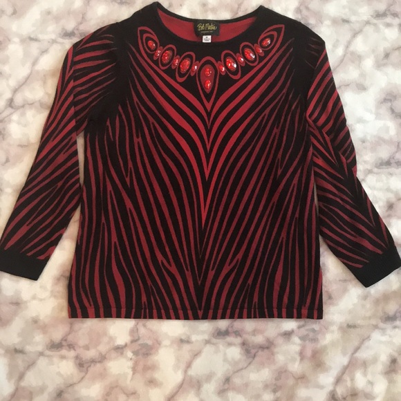 Bob Mackie Shades of Red and Black Animal Print Jeweled Sweater - Picture 3 of 8